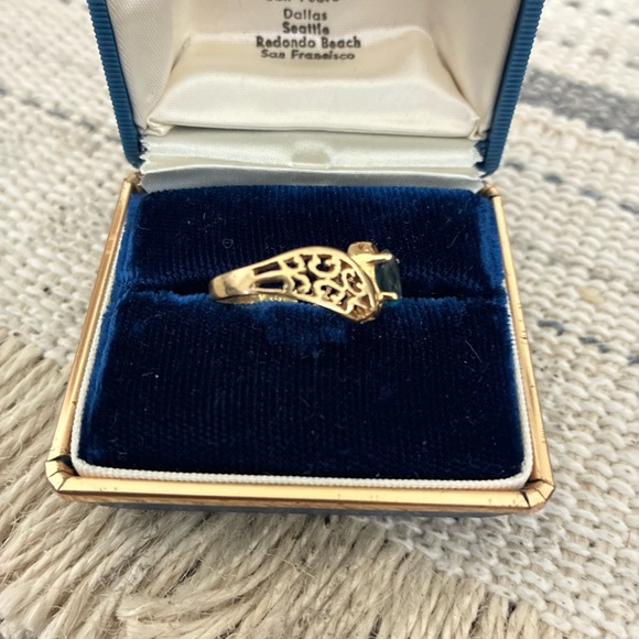 14K Gold diamond Ring topaz filigree vtg 3g - Picture 5 of 6